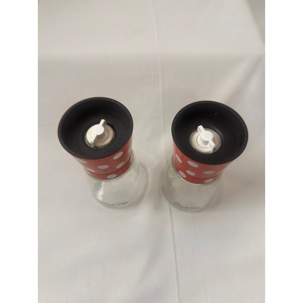 Soul Fine Red White Polka Dot Salt and Pepper Grinder Set Glass Manual Mills 5" - Picture 5 of 9
